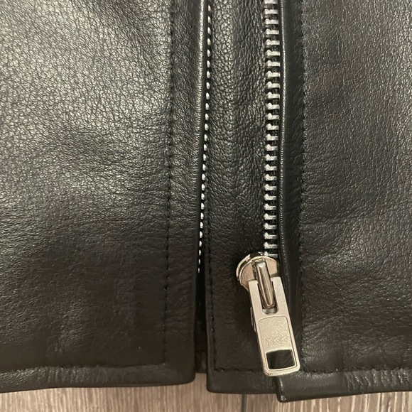 Black & pink 100% leather moto jacket with side zips removable quilted liner XL - Picture 3 of 12